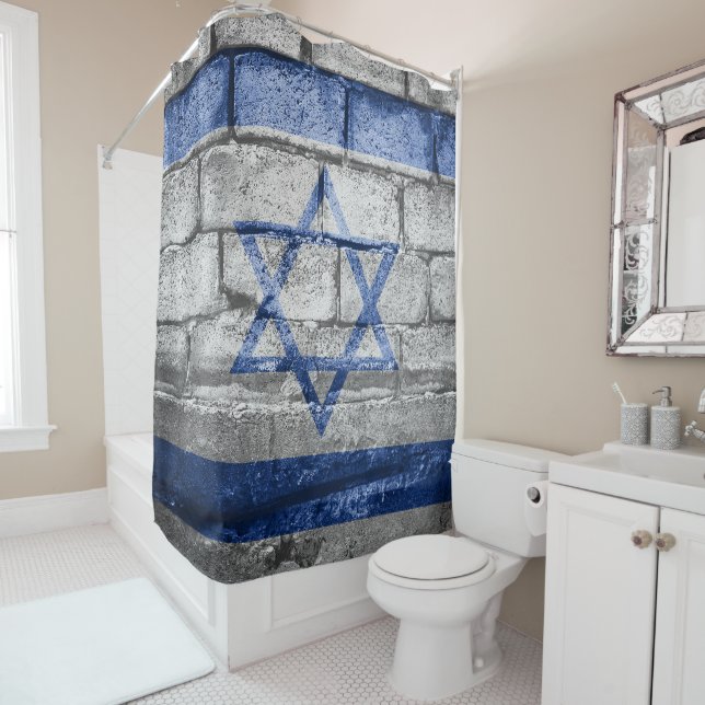 Israel flag wall shower curtain (In Situ)