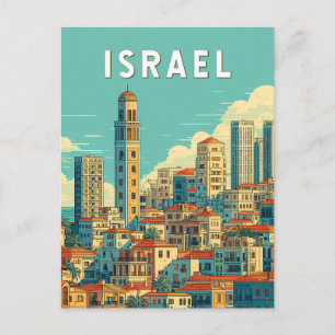 Israel Illustration Travel Art Vintage Postcard