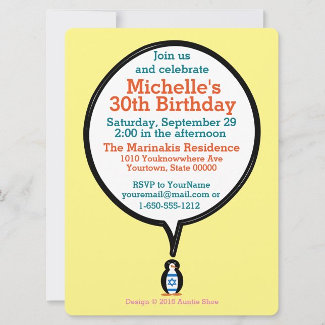 Israel Talking Ms Penguin Personalised  Invitation (Front)