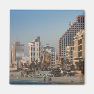 Israel, Tel Aviv, beachfront, hotels, dusk Magnet
