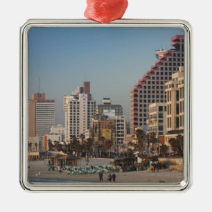 Israel, Tel Aviv, beachfront, hotels, dusk Metal Tree Decoration