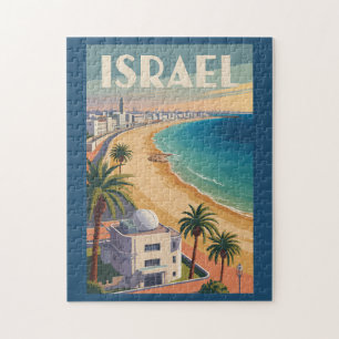 Israel Tel Aviv Illustration Travel Art Vintage Jigsaw Puzzle
