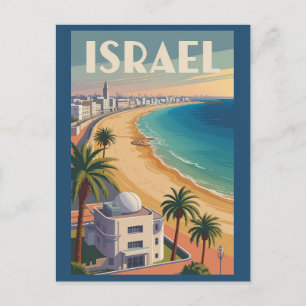 Israel Tel Aviv Illustration Travel Art Vintage Postcard