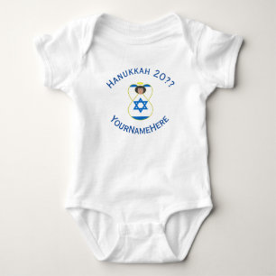 Israeli Angel Hanukkah Flag Blue Personalised Baby Bodysuit