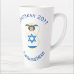 Israeli Angel Hanukkah Flag Personalised Large Latte Mug<br><div class="desc">Personalised large latte mug to help you celebrate Hanukkah with this angel dressed in the Flag of Israel. Add your name, or the name of someone else, if giving as a gift, to personalise. Add a year and holiday, too. Designed to augment your Hanukkah decor this holiday season. Design shows...</div>