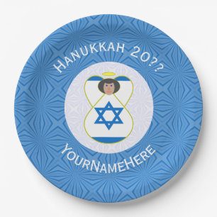 Israeli Angel Hanukkah Flag Personalised Party Paper Plate
