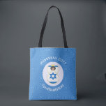 Israeli Angel Hanukkah Flag Personalised  Tote Bag<br><div class="desc">Personalised tote bag shows an angel wearing the flag of Israel for your holiday or Hanukkah toting. The Israeli Flag angel is found inside a white, fractal circle of squiggly squares. The background is a blue fractal squiggly squares. Add your own text or personalise with a name, holiday, and the...</div>