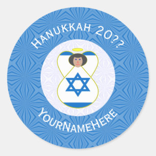 Israeli Angel Hanukkah Flag Personalized  Classic Round Sticker