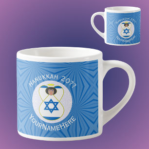 Israeli Angel Hanukkah Flag Personalized Espresso Cup