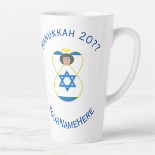 Israeli Angel Hanukkah Flag Personalized Large Latte Mug