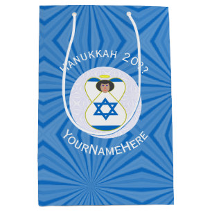 Israeli Angel Hanukkah Flag Personalized Medium Gift Bag