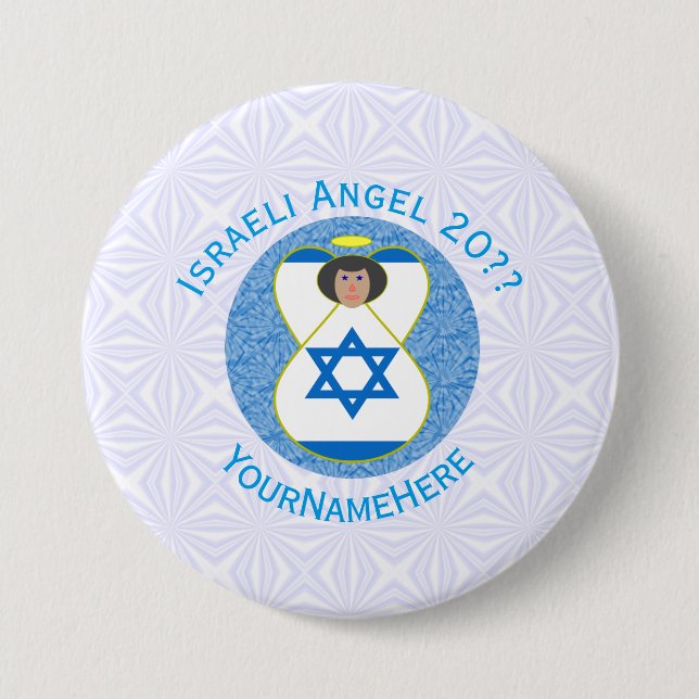 Israeli Flag Angel Blue White Personalised  7.5 Cm Round Badge (Front)