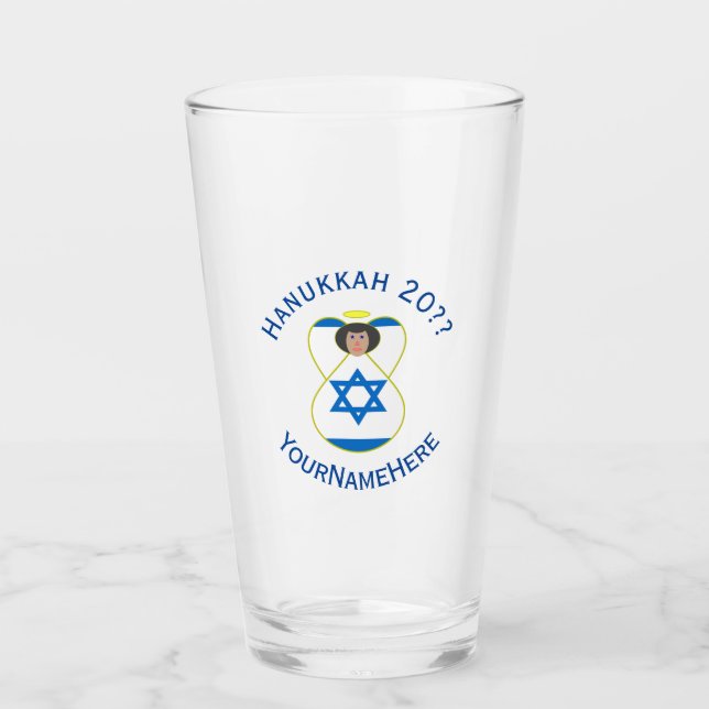 Israeli Flag Hanukkah Angel Personalised Drinking  Glass (Front)