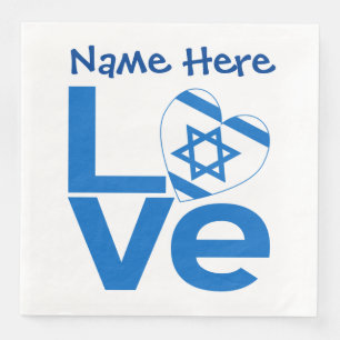 Israeli Flag Heart Blue LOVE Personalised Party Napkin