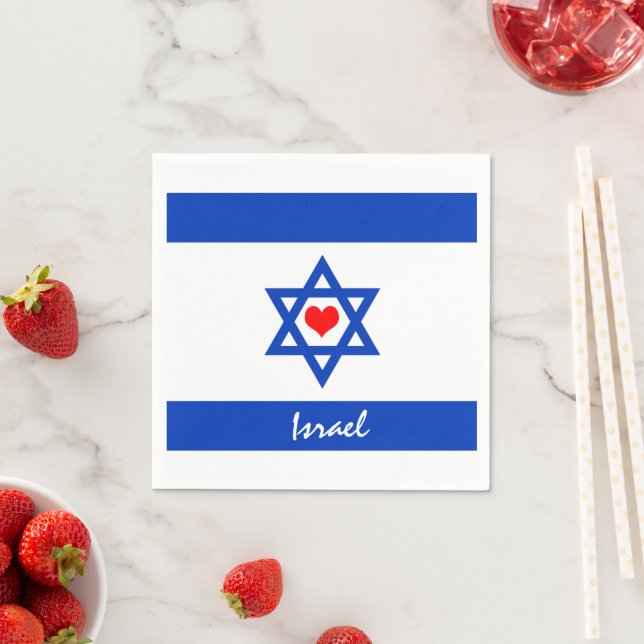 Israeli flag & Heart - Israel travel/sports fans Napkin (Insitu)
