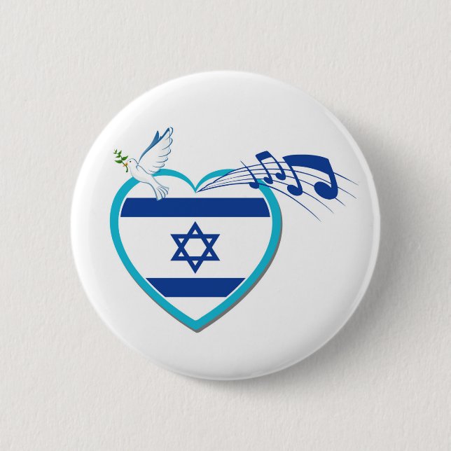 Israeli flag - music - peace - love, 6 cm round badge (Front)
