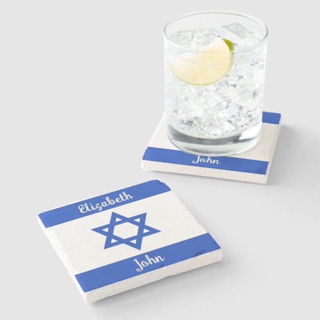 Israeli Flag Personalised Stone Coaster (Side)
