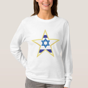 Israeli Flag Star of David Gold Trimmed T-Shirt