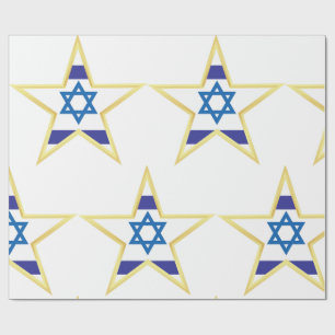 Israeli Flag Star of David Gold Trimmed Wrapping Paper