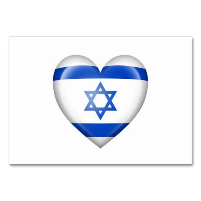 Israeli Heart Flag on White Table Number (Front)