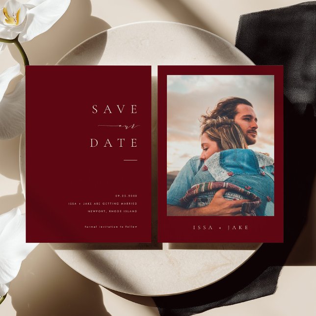 ISSA Bugundy Elegant Save the Date Photo Invite (Creator Uploaded)