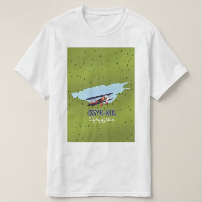 Issyk-Kul Kyrgyzstan lake travel poster art. T-Shirt (Design Front)