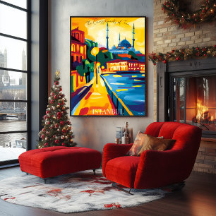 Istanbul Blue Mosque in Abstract Favist style Poster