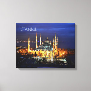 Istanbul Blue Mosque Night Scenery Premium Travel  Canvas Print