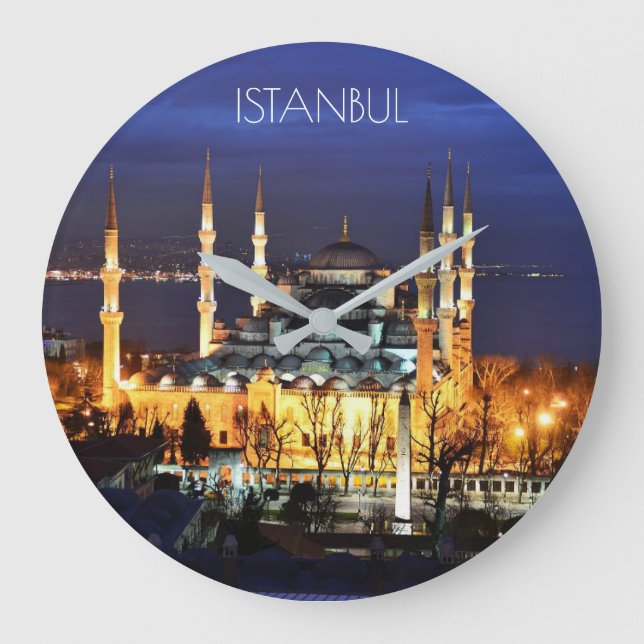 Istanbul Blue Mosque Night Scenery Premium Travel  Large Clock (Front)