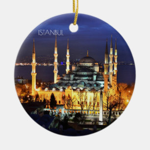 Istanbul Blue Mosque Night View Scenery Turkey Ceramic Tree Decoration