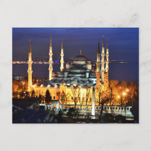 Istanbul Blue Mosque Night View Scenery Turkey Postcard
