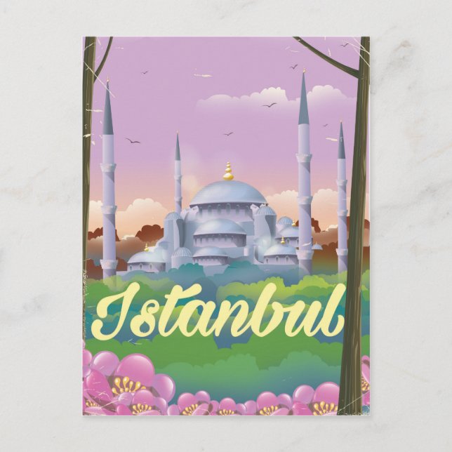 Istanbul blue mosque travel poster postcard (Front)