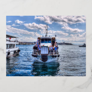 Istanbul Bosphorus Ferry Boat Foil Holiday Postcard