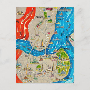 Istanbul City Map Postcard