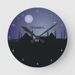 Istanbul CityScape Night Silhouette Wall Clock