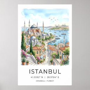Istanbul Harbour Art Print - Watercolor City View
