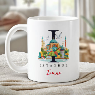 Istanbul Monogram Letter I Personalised Gift Coffee Mug