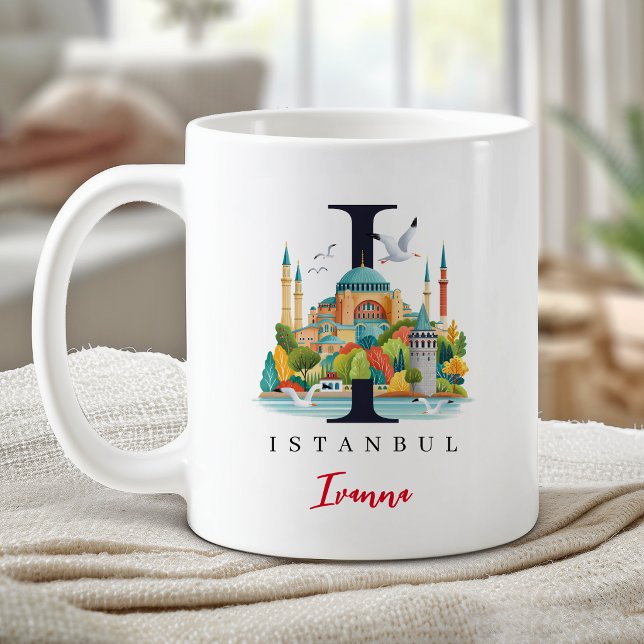 Istanbul Monogram Letter I Personalised Gift Coffee Mug (Istanbul Monogram Letter I Personalized Gift Coffee Mug)