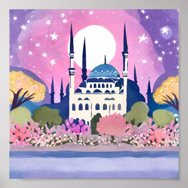 Istanbul Mosque with Minarets Poster (Front)