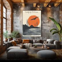 Istanbul Silhouette at Sunset - Minimalist Skyline