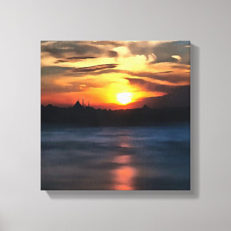 Istanbul Skyline Against Beautiful Sunset Canvas Print