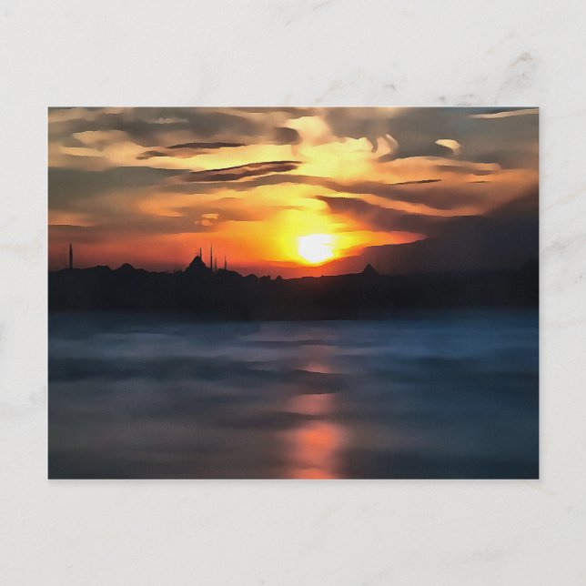 Istanbul Skyline Against Beautiful Sunset Postcard (Front)