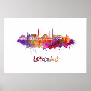 Istanbul skyline in watercolor poster
