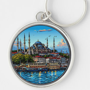 Istanbul Skyline With Vibrant Colours Key Ring