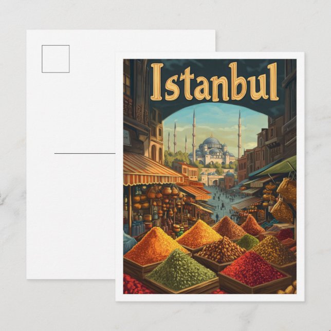 Istanbul Turkey Art Vintage Travel Illustration Postcard (Front/Back)