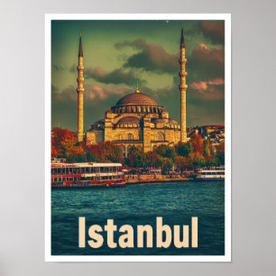 Istanbul Turkey Art Vintage Travel Illustration Poster