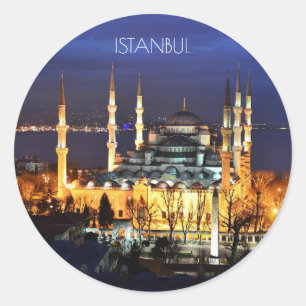 Istanbul Turkey Blue Mosque Night Photography Classic Round Sticker