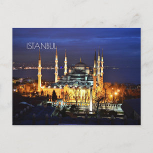 Istanbul Turkey Blue Mosque Night Photography Holiday Postcard
