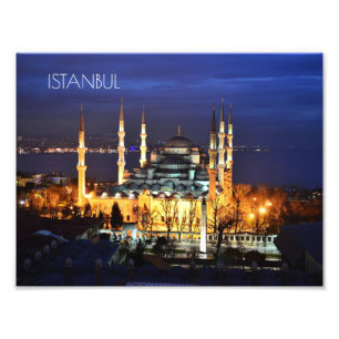 Istanbul Turkey Blue Mosque Night Photography  Photo Print