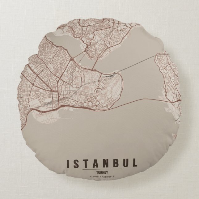 Istanbul Turkey City Map Minimal Design Notebook Round Cushion (Front)